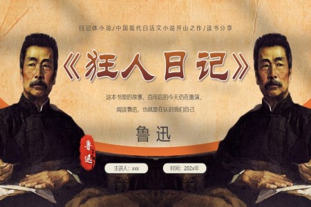 狂人(ren)日(ri)記魯迅小(xiǎo)說名(míng)著讀書分(fēn)享PPT動(dòng)态含講稿之(zhi)讀書筆(bǐ)記PPT模闆