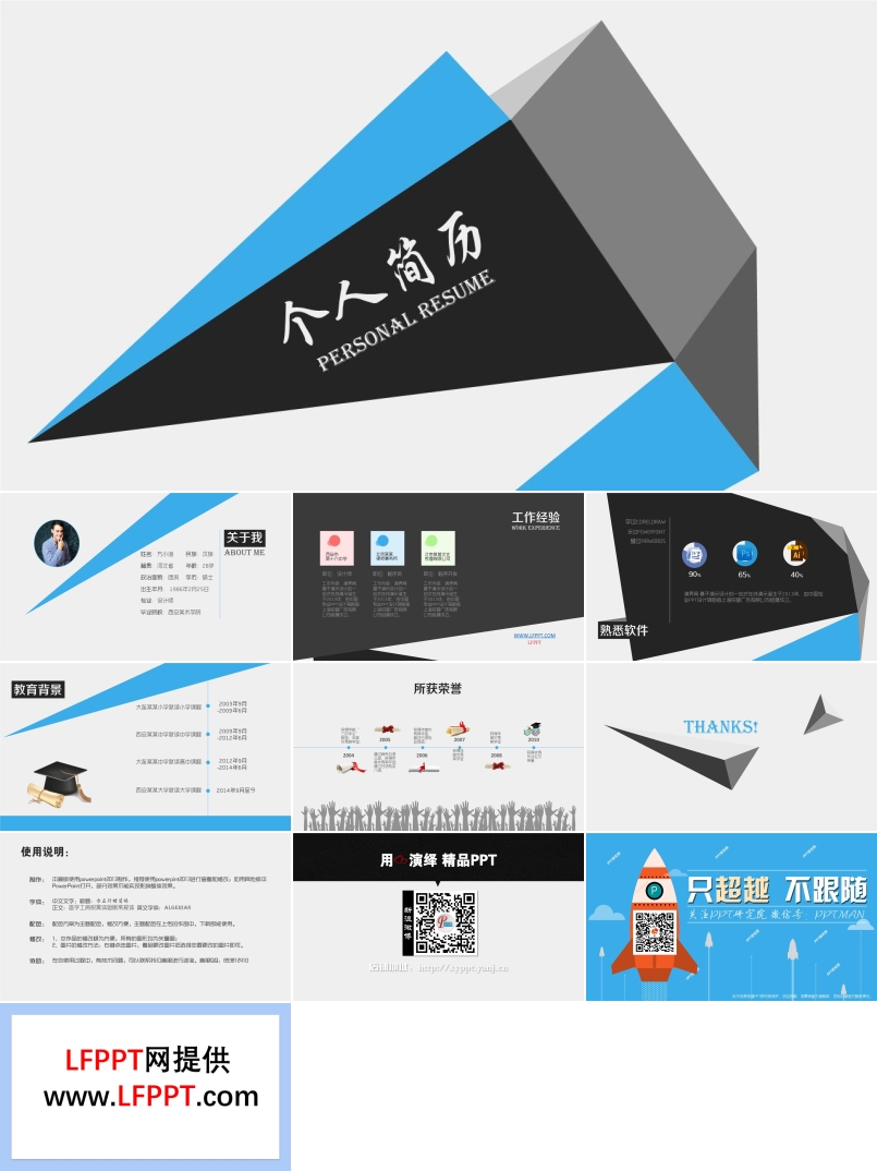 扁平風格簡約大(da)氣(qi)動(dòng)态箇(ge)人(ren)簡歷(li)ppt模闆