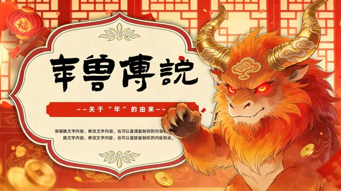年(nian)獸傳(chuan)說年(nian)的(de)傳(chuan)說動(dòng)态PPT含講稿