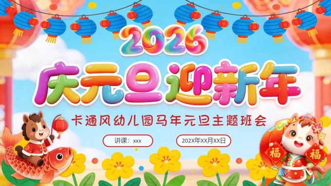 2026年(nian)馬年(nian)元旦PPT幼兒園主(zhu)題班會含講稿
