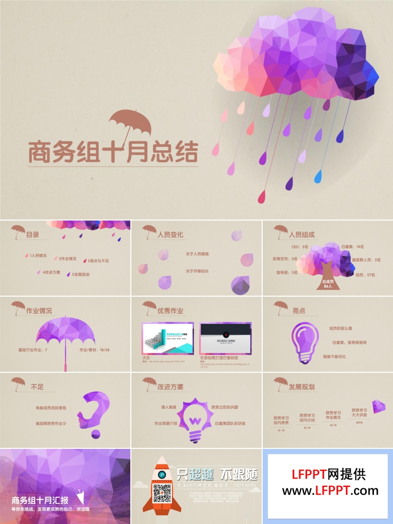 扁平炫彩月總結彙報ppt模闆
